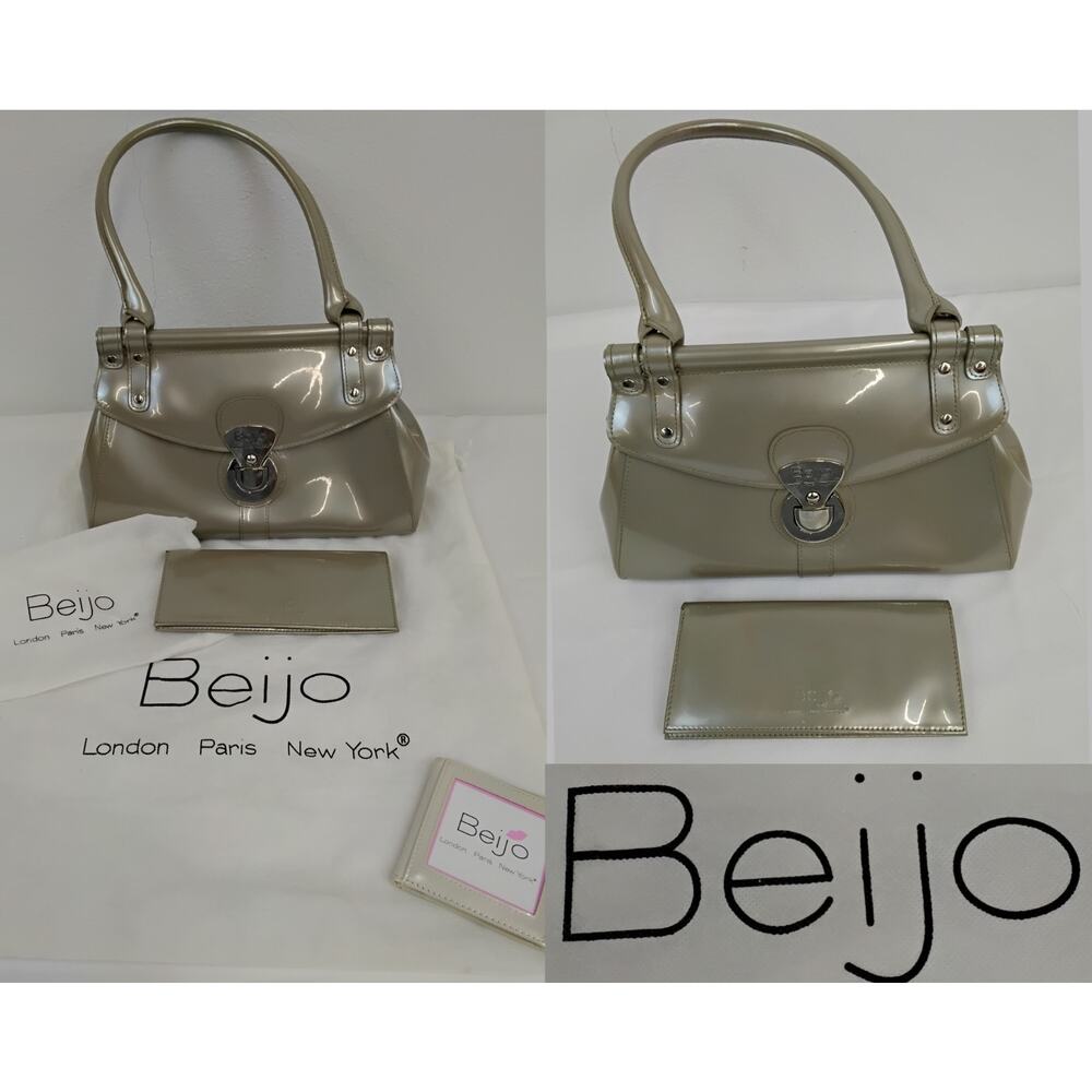 Beijo Handbag Taupe Silver PVC Purse & Wallet W/ Dust Bags #Z4857